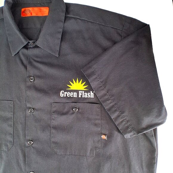 DICKIES Green Flash Brewing Work Shirt Black Short Sleeve Button Pockets 2XL - Picture 4 of 11